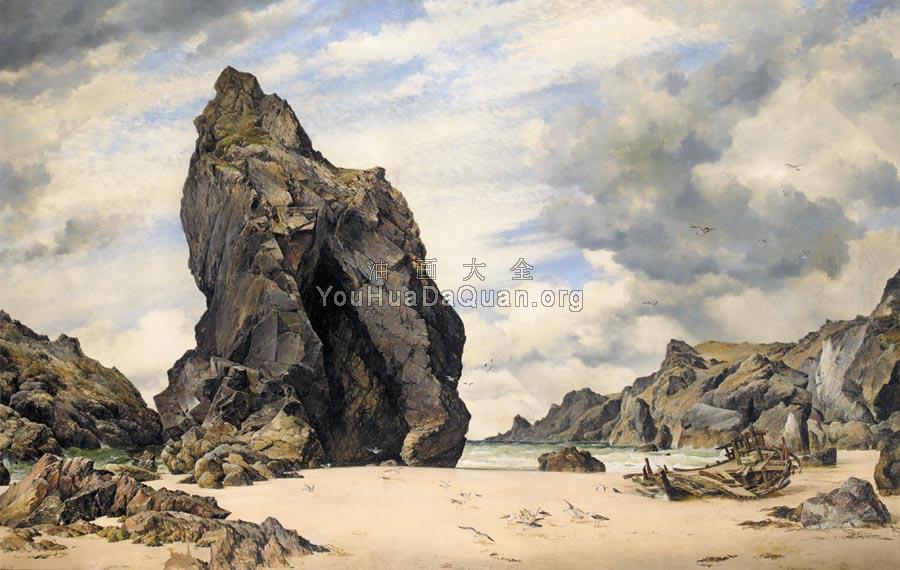 Steeple Rock Kynance Cove Lizard Cornwall Low Water - 爱德华·威廉·库克